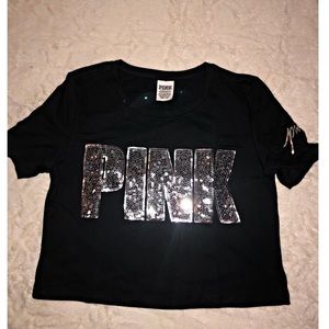Black and silver sequin PINK Crop Top!